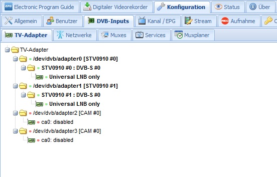 Einbinden von mehreren TV-Karten in Ubuntu 16.04 (Tvheadend) - DVB